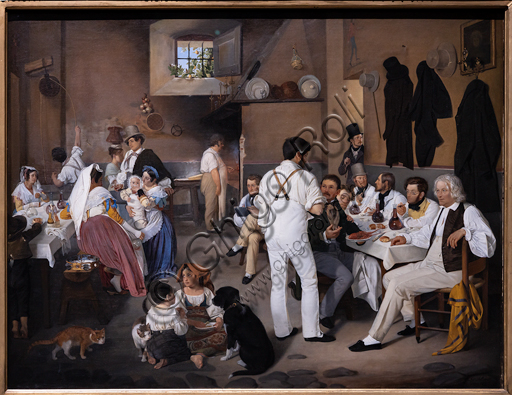  "Danish artists at the Osteria La Gensola in Trastevere", 1837, di Ditlev Conrad Blunck (1798 - 1854), oil on canvas.