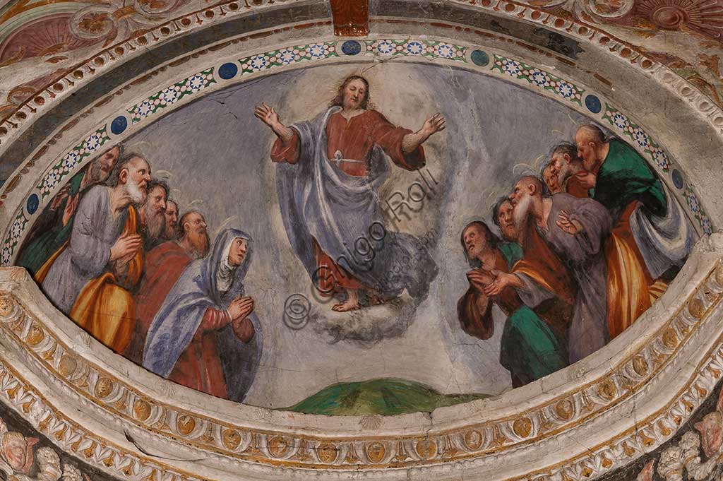 Cortemaggiore, Church of SS. Annunziata (part of the Franciscan Convent), Pallavicino Chapel: "The Ascension  of Christ", fresco by Giovanni Antonio de Sacchis, known as il Pordenone, about 1529.