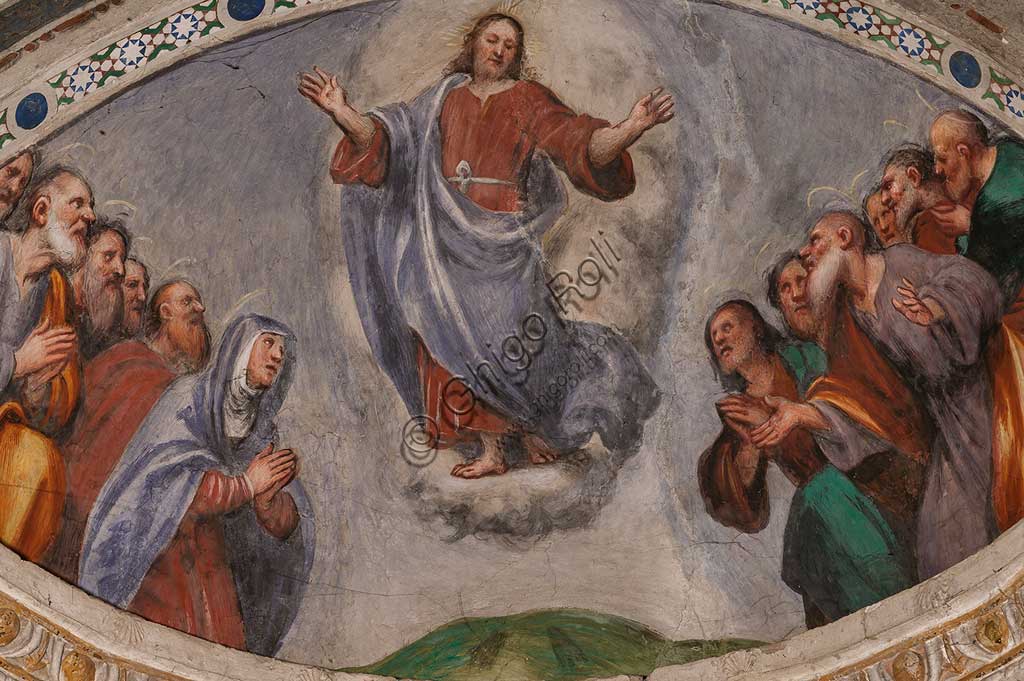 Cortemaggiore, Church of SS. Annunziata (part of the Franciscan Convent), Pallavicino Chapel: "The Ascension  of Christ", fresco by Giovanni Antonio de Sacchis, known as il Pordenone, about 1529.