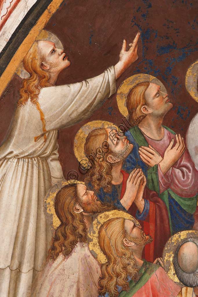Vignola Stronghold, the Contrari Chapel, Eastern wall: "The Ascension of Christ". Fresco by the Master of Vignola, about 1420. Detail with saints.