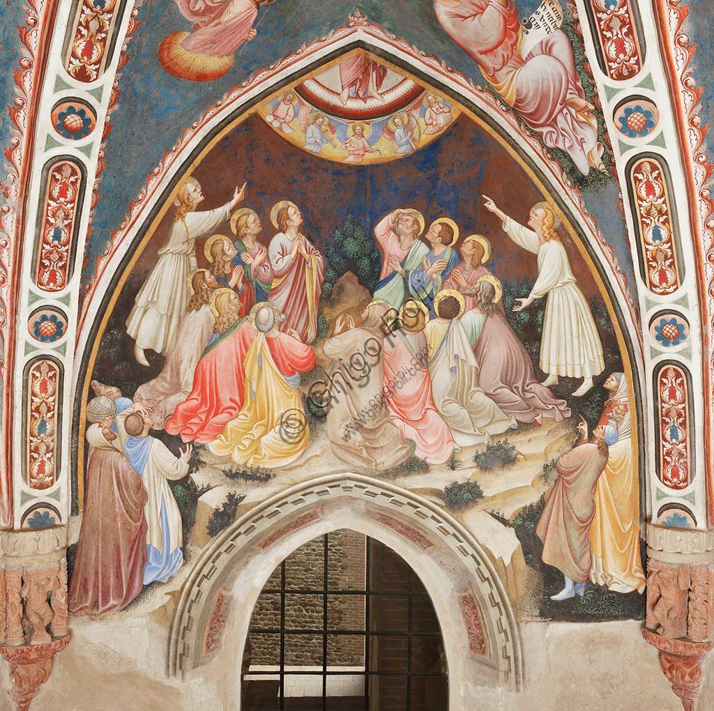 Rocca di Vignola, Cappella Contrari, parete orientale: "Ascensione di Cristo". Affresco del Maestro di Vignola, anni Venti del Quattrocento.