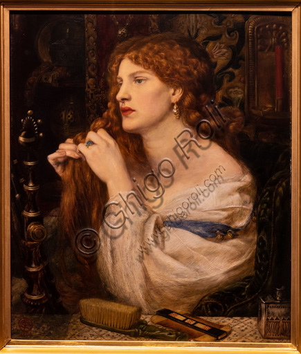 "Aurelia (L'amante di Fazio)", (1863-73)  di Dante Gabriel Rossetti (1828-1882); dipinto a olio su tavola. Bellissima la chioma rossa. Il tema è ispirato a una poesia di Fazio degli Uberti.  La modella è Fanny Cornforth.