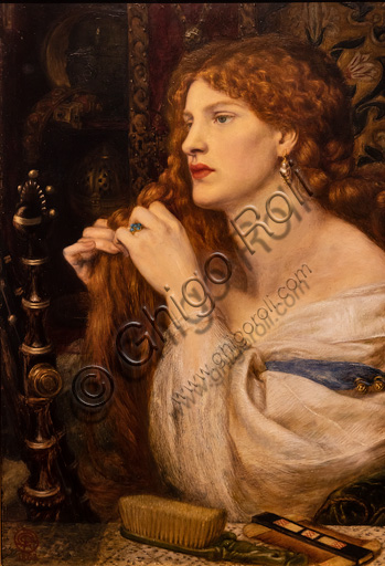 "Aurelia (L'amante di Fazio)", (1863-73)  di Dante Gabriel Rossetti (1828-1882); dipinto a olio su tavola. Bellissima la chioma rossa. Il tema è ispirato a una poesia di Fazio degli Uberti.  La modella è Fanny Cornforth.