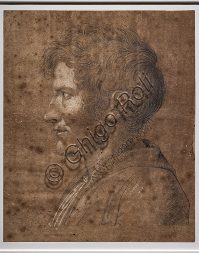  "Self portrait", 1811, by Bertel Thorvaldsen (1770 - 1844), black chalk and white heightenings.