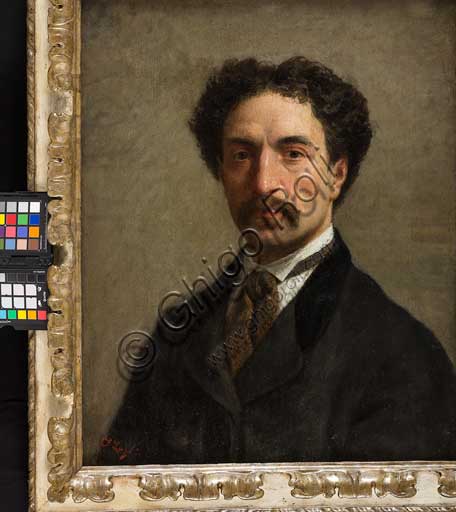  Assicoop - Unipol Collection:Albano Lugli (1834 - 1914): "Self portrait". Oil painting,  cm 46 x 56.