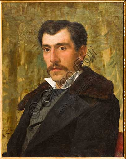 Collezione Assicoop Unipol: Giovanni Muzzioli (1854 - 1894) "Autoritratto". Olio su tela, cm. 52 x 65.