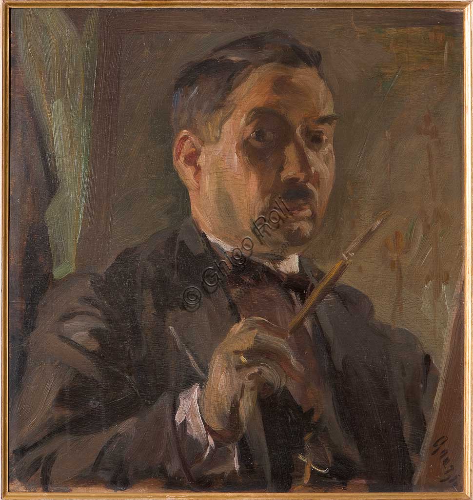 Assicoop - Unipol Collection: Giuseppe Graziosi (1879-1942),"Self-portrait". Oil on plywood, cm. 54 X 52.