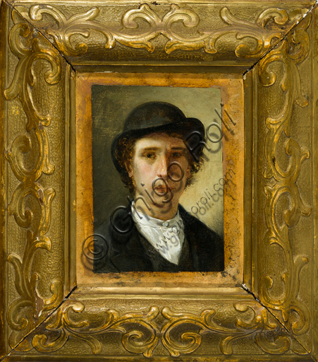 Giovanni Muzzioli (1854 - 1894): "Self-portrait" (oil painting on paper, 20 x 15,5 cm).