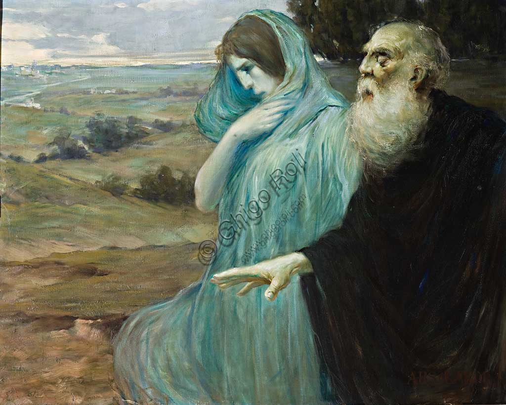 Assicoop - Unipol Collection: Mario Vellani Marchi (1895 - 1979), "Aymone leading blind Oedipus". Oil painting, cm 90 X 120.