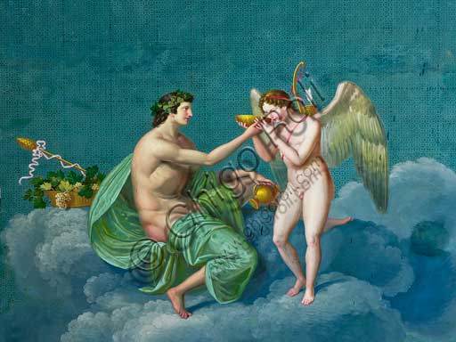 Palermo, The Royal Palace or Palazzo dei Normanni (Palace of the Normans), The Royal Apartment, the Pompeiana Room: "Bacchus and Cupid", dry wall painting by Giuseppe Patania, about 1830.