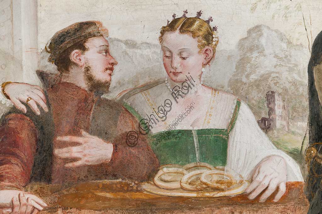 Caldogno, Villa Caldogno, salone:  "Il banchetto". Affresco di Giovanni Antonio Fasolo, ca. 1570. Particolare.