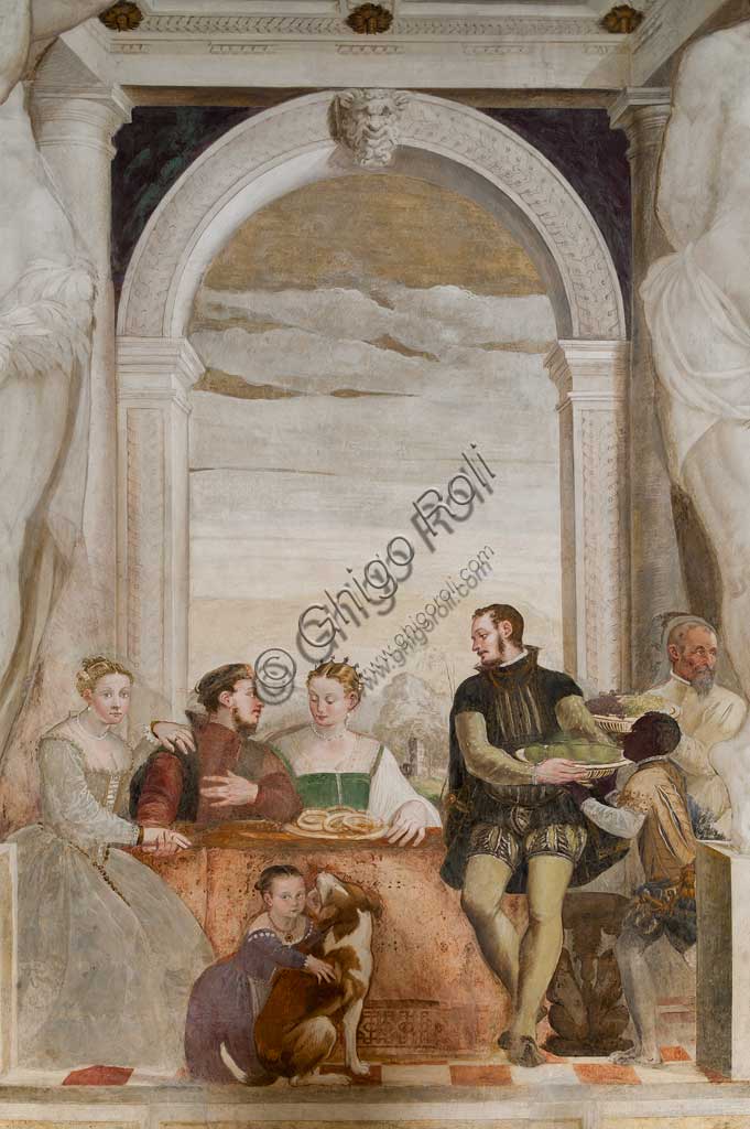 Caldogno, Villa Caldogno, salone:  "Il banchetto". Affresco di Giovanni Antonio Fasolo, ca. 1570.