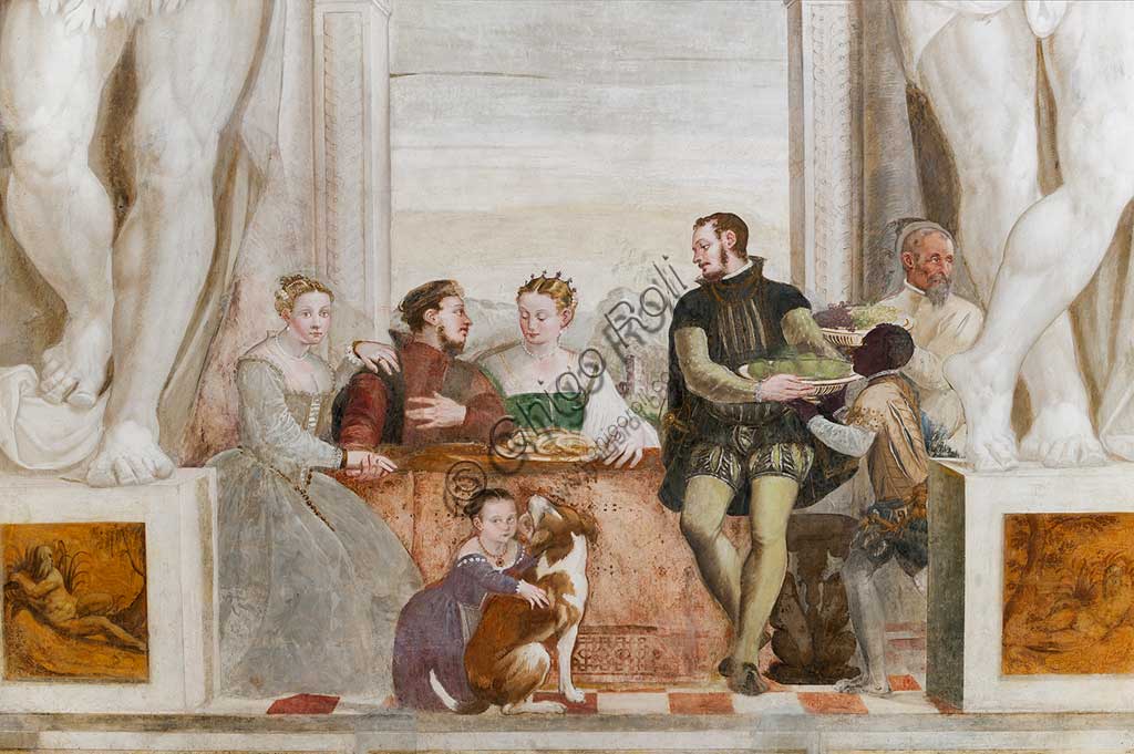 Caldogno, Villa Caldogno, salone:  "Il banchetto". Affresco di Giovanni Antonio Fasolo, ca. 1570.