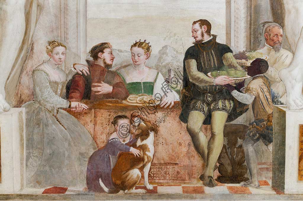 Caldogno, Villa Caldogno, salone:  "Il banchetto". Affresco di Giovanni Antonio Fasolo, ca. 1570.