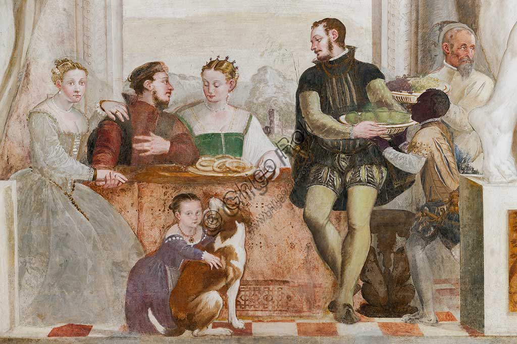 Caldogno, Villa Caldogno, salone:  "Il banchetto". Affresco di Giovanni Antonio Fasolo, ca. 1570.
