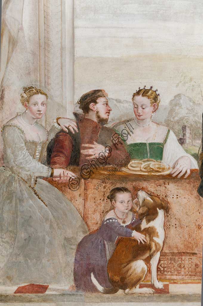 Caldogno, Villa Caldogno, main hall: "The Banquet". Fresco by Giovanni Antonio Fasolo, about 1570. Detail.