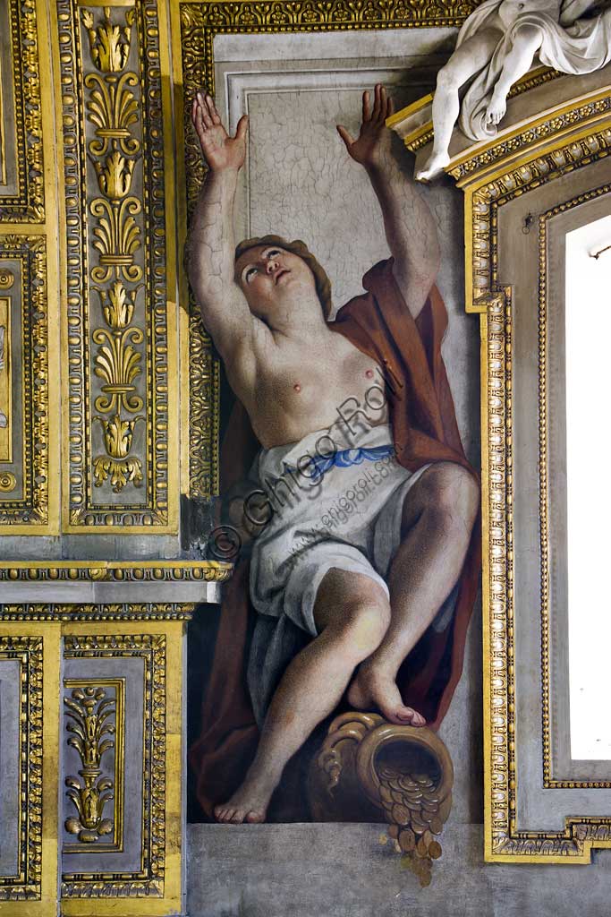 Basilica of St Andrew della Valle, the bowl-shaped vault of the apse: the Poverty (one of the six female allegorical figure representing Virtues).  Frescoes realised between the big windows by Domenichino (Domenico Zampieri), 1622 - 1628.