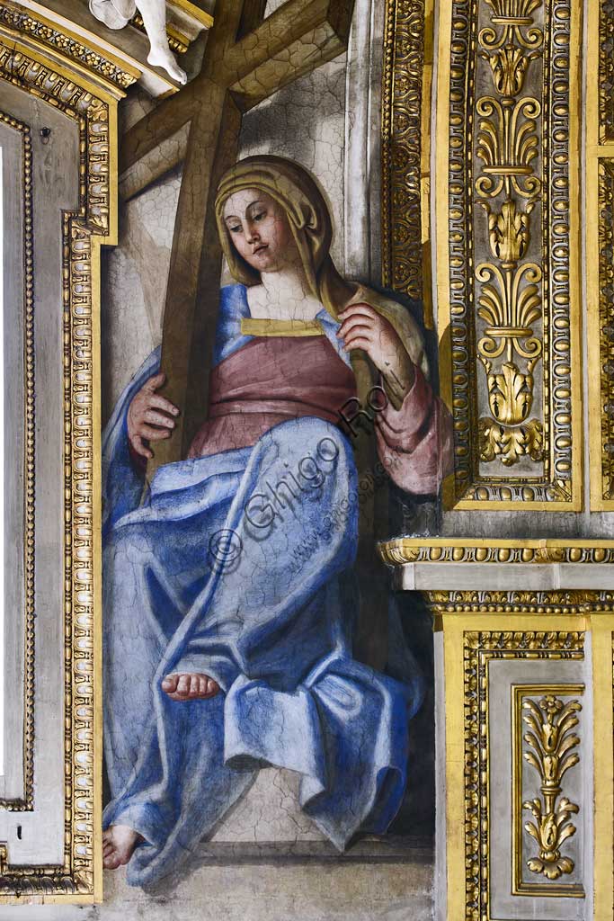Basilica di S. Andrea della Valle, catino dell'abside: la Religione (una delle sei figure femminili allegoriche di Virtù affrescate tra i finestroni). Affresco del Domenichino (Domenico Zampieri), 1622 - 28.