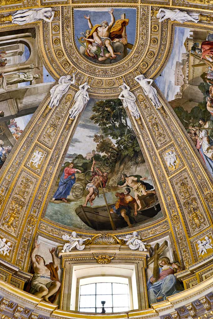 Basilica of St Andrew della Valle: view of the vault of the choir . Frescoes representing episodes of St. Andrew's life by Domenichino (Domenico Zampieri, 1622 - 1628.