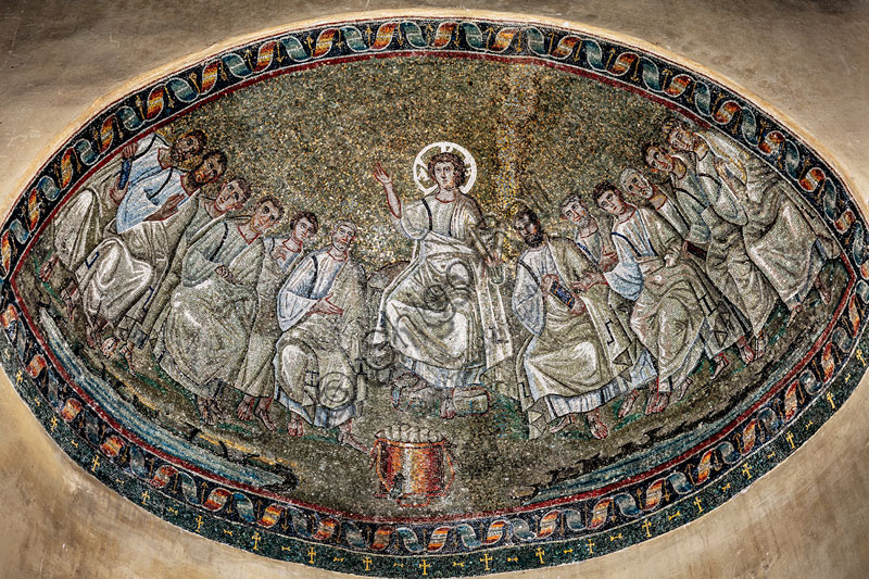  Church of S. Lorenzo Maggiore or alle Colonne, Chapel of S.Aquilino: "Christ surrounded by the Apostles", Roman mosaic of the IV-V century.