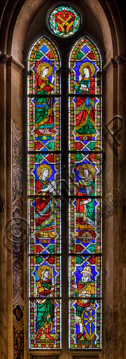 Basilica of the Holy Cross, the Bardi Chapel: stained glass window on the drawings by Jacopo del Casentino.