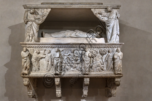 Basilica of the Holy Cross: "Funeral Monument of Gastone della Torre, Archbishop of Milan, later Patriarch of Aquileia", 1318-9, by Tino di Camaino, white marble.