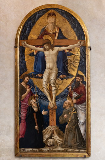 Basilica di Santa Croce: "Trinità tra i Santi Benedetto, Francesco, Bartolomeo, e Giovanni Battista", 1461, di Neri di Bicci, tempera su tavola.