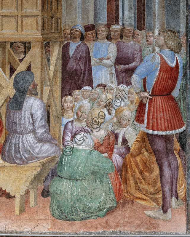 Basilica di S.Eustorgio, Cappella Portinari:  ““S.Pietro martire invoca una nube per riparare il popolo dal sole”, di Vincenzo Foppa, affresco del lunettone  destro,1466-68. 