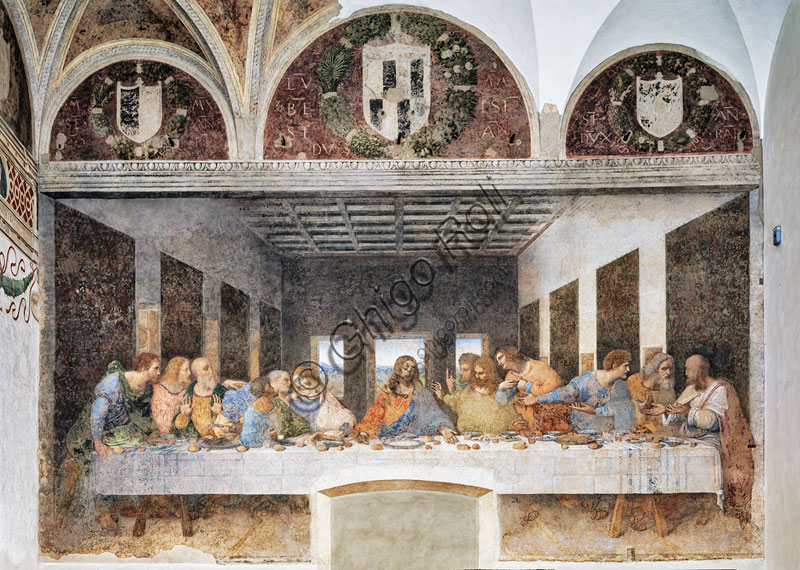  Basilica of Santa Maria delle Grazie, Cenacolo Vinciano: "The Last Supper", Leonardo da Vinci, fresco, 1495-1497.