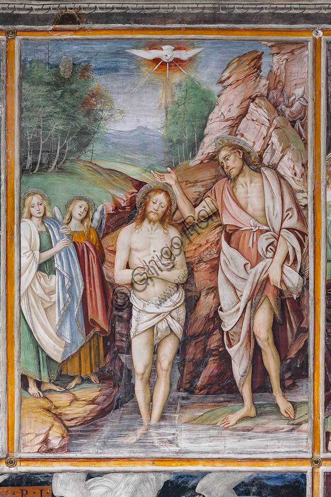 Varallo Sesia, Church of Santa Maria delle Grazie: frescoes of the Gaudenzio Ferrari wall "The life and the Passion of Christ", by Gaudenzio Ferrari, 1513. Detail of "The Baptism of Jesus".