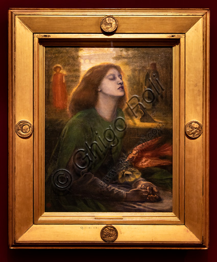 "Beata Beatrix", (1864 -70)  di Dante Gabriel Rossetti (1828-1882); dipinto a olio su tela. Bellissima la chioma rossa. La modella è Elizabeth Siddal.