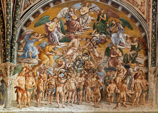 Orvieto, Basilica Cattedrale di Santa Maria Assunta (o Duomo), interno, Cappella Nova o di San Brizio, lunetta della parete est: "I Beati in Paradiso", affresco di Luca Signorelli, (1500 - 1502). 