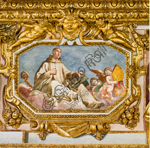 Genova, Duomo (Cattedrale di S. Lorenzo), interno, volta: "S. Bernardo di Chiaravalle" (1622-24), affresco di Lazzaro Tavarone.