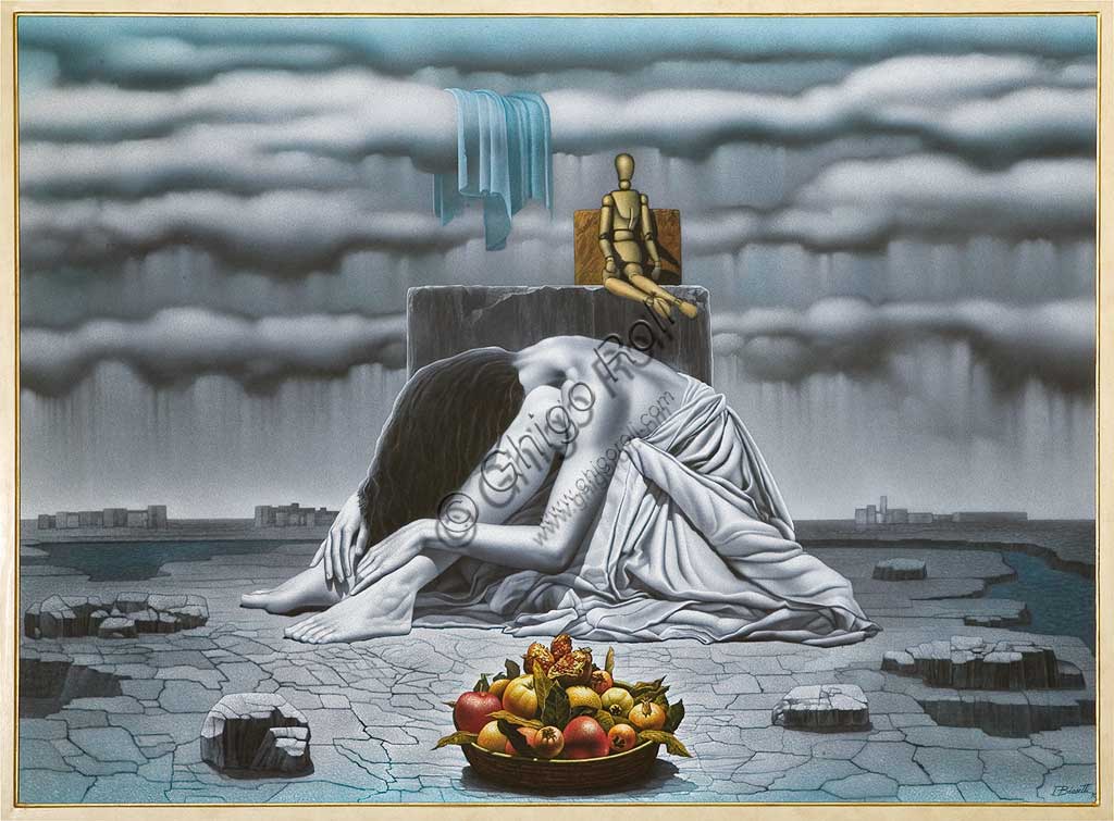 Collezione Assicoop - Unipol: "Bianco e nero cromatico", 1998, olio su tela, di Ivano Biasetti (1946 - ).