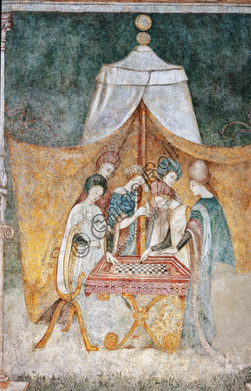 Bicocca degli Arcimboldi: salotto degli affreschi del ‘400 con il ciclo delle “Occupazioni e svaghi delle dame di corte”. Particolare con il gioco della dama.
