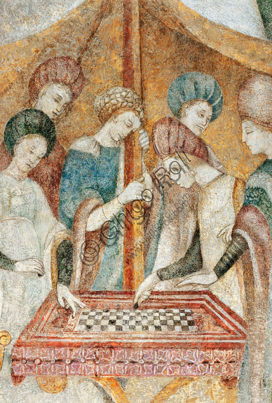  Bicocca degli Arcimboldi: 15th century fresco lounge characterised by the cycle “The Occupations and Entertainment of the Ladies of the Court”. Detail of the game of checkers.