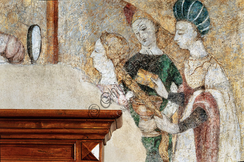 Bicocca degli Arcimboldi: salotto degli affreschi del ‘400 con il ciclo delle “Occupazioni e svaghi delle dame di corte”. Particolare con donne che si pettinano.