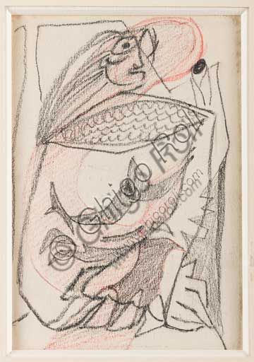 Assicoop - Unipol Collection: Enrico Prampolini (1894 - 1956), "Small Sketch for a Cassandra ". pencil and red pastel on paper.