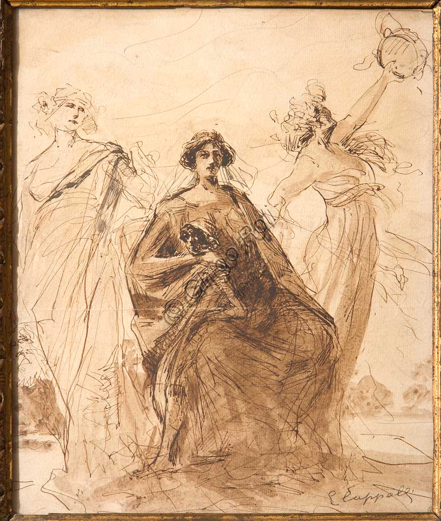 Collezione Assicoop - Unipol: Evaristo Cappelli (1868-1951), "Bozzetto per il circolo Forever". Disegno a china, cm. 21 x 24,5.