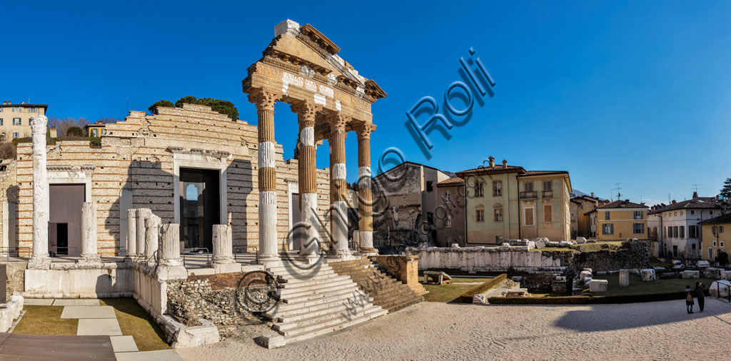 Brescia, the archaeological area of the Capitolium in the ancient Brixia, Unesco heritage since 2011: the Roman Forum and the Capitolium (73 BC), a temple dedicated to the Capitoline triad (Jupiter, Juno and Minerva).