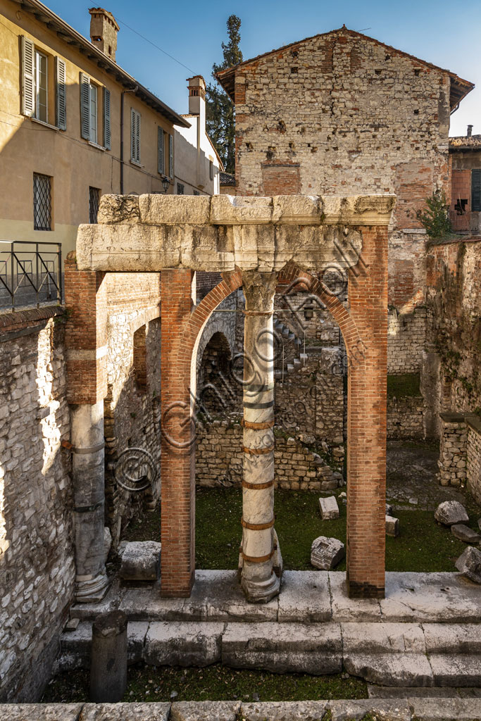 Brescia, the archaeological area of the Capitolium in the ancient Brixia, Unesco heritage since 2011: remains of the basilica, or Roman curia.