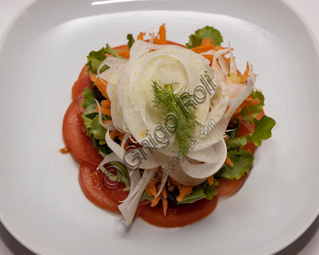 Brescia, Trattoria Il Fontatone: mixed salad decorated with raw fennel.