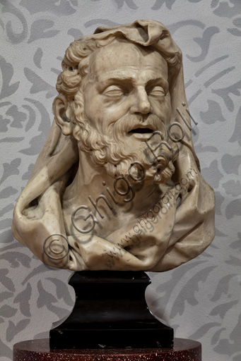 Fontanellato, Labirinto della Masone, Collezione di Franco Maria Ricci: "Busto di Democrito", di scultore veneto, ambito di Orazio Marinali, scultura in marmo.