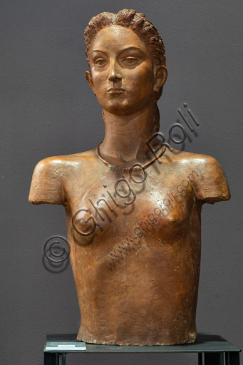 Fontanellato, Labirinto della Masone, Franco Maria Ricci Art Collection: "Bust of young girl, by Libero Andreotti, earthenware sculpture.