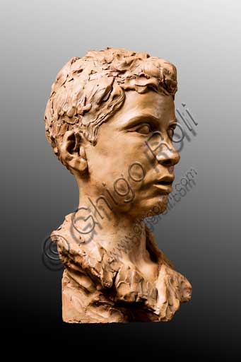 Collezione Assicoop - Unipol,i inv. n° 468 :  Marino Quartieri (1917 - 2003); "Busto di ragazzo"; Terracotta, h. cm. 37.