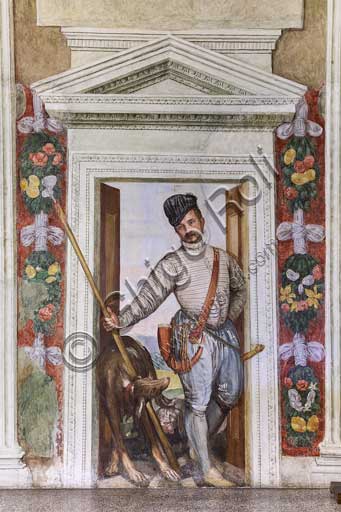  Maser, Villa Barbaro,  Hall of Olympus: fresco  "The Hunter", that is a self portrait by Veronese (Paolo Caliari), 1560 - 1561.