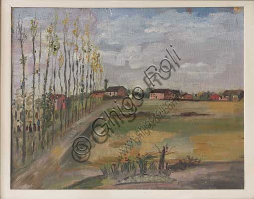Collezione Assicoop - Unipol, inv. n° 494: Filippo De Pisis (Ferrara 1896-1956); "Campagna ferrarese, 1919" , olio su tavola, 51 x 41.