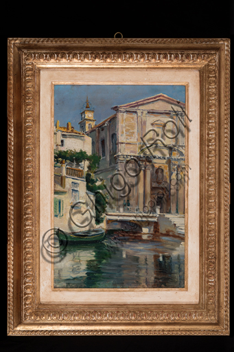 Augusto Zoboli, (1894-1991): "Canal in Venice" ; Oil painting on cardboard, cm. 40 x 30.