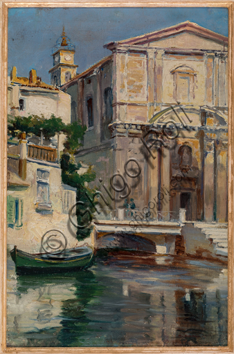 Augusto Zoboli, (1894-1991): "Canal in Venice" ; Oil painting on cardboard, cm. 40 x 30.