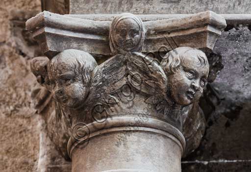 Palermo, The Royal Palace or Palazzo dei Normanni (Palace of the Normans), Joharia Tower, the Winds Room, twin columns of the Renaissance portal: detail of the Gagini capital.